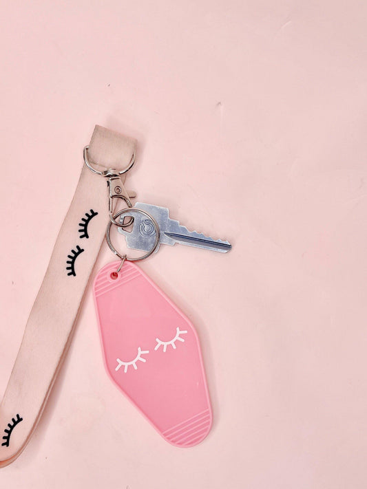 baby pink lash motel keychain