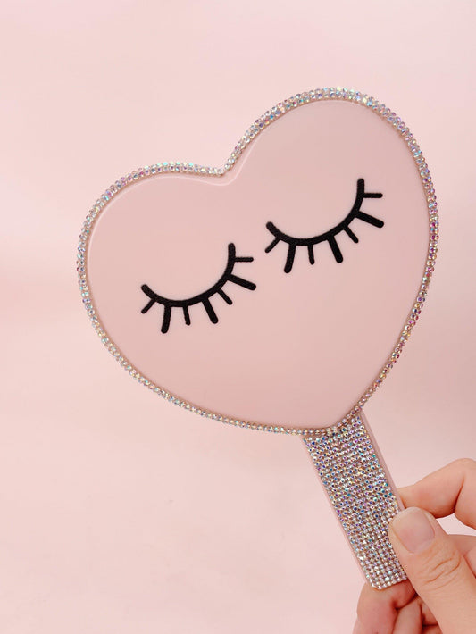 bedazzled heart handheld mirror